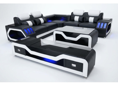Podlahový nábytek ze syntetické kůže moderního designu s USB a konferenčním stolkem