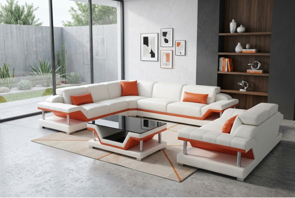 Moderne Ecksofa Couch Polster Eckgarnitur Wohnlandschaft Sofa Eck Garnitur + USB