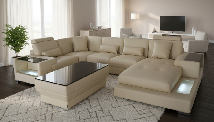 Rohová pohovka Design Rohová sedací souprava Rohová sedačka Pohovka Gauč Obývací stěna Potah Stůl USB