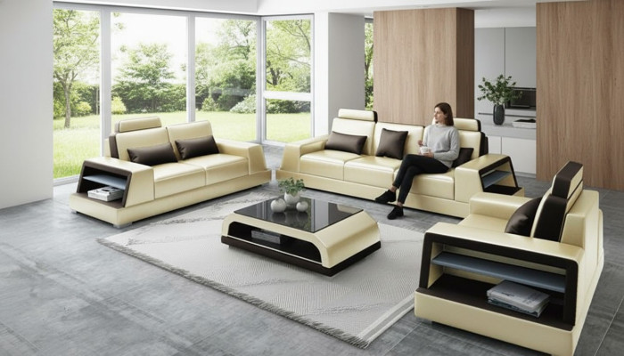 Ledersofa Couch Sofagarnitur Polster 3+1+1 Sitzer Couchen Sofa Design Leder Neu