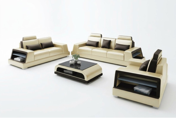 Ledersofa Couch Sofagarnitur Polster 3+1+1 Sitzer Couchen Sofa Design Leder Neu