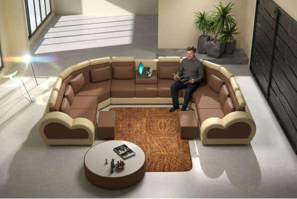Ledersofa mit USB Polster Sofa Couch Ecksofa Wohnlandschaft Riesen XXL Relax Neu