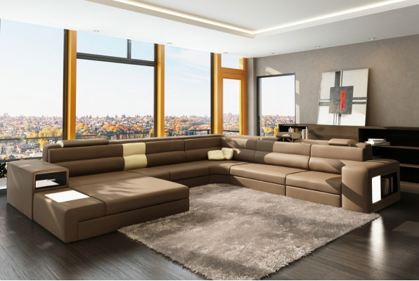 Ecksofa Sofa mit USB Couch Polster Garnitur Design Leder Textil Wohnlandschaft