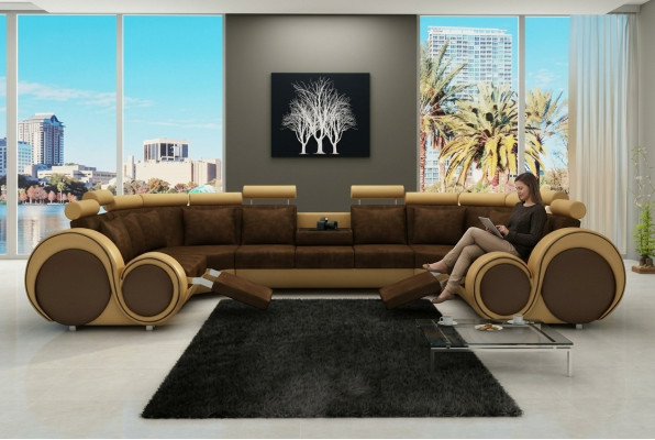 Moderne Leder Couch Ecksofa Polster Couchen XXL Big Wohnlandschaften + USB
