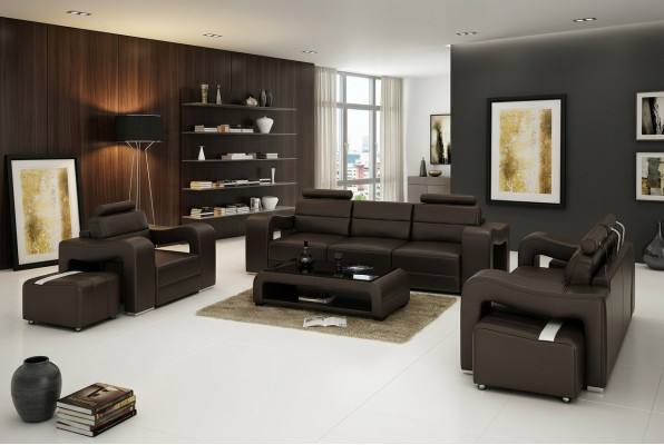 Ledersofa Couch Wohnlandschaft 3+2+1 Sitzer Garnitur Design Modern Sofa USB Neu