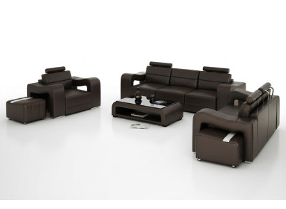 Ledersofa Couch Wohnlandschaft 3+2+1 Sitzer Garnitur Design Modern Sofa USB Neu