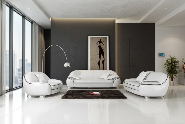Ledersofa Couch Wohnlandschaft 3+2+1 Sitzer Garnitur Design Modern Sofa mit USB