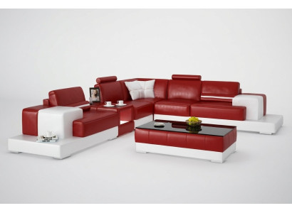 Ledersofa Couch Wohnlandschaft Ecksofa Eck Garnitur Design Modern Sofa mit USB Neu