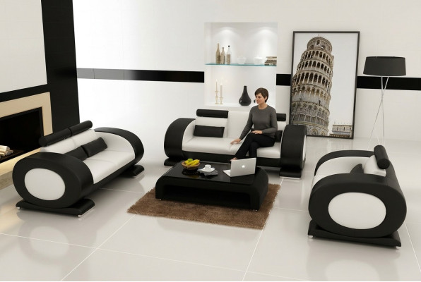 Ledersofa Moderne Couch Wohnlandschaft 3+2+1 Sitzer Garnitur Design Sofa mit USB