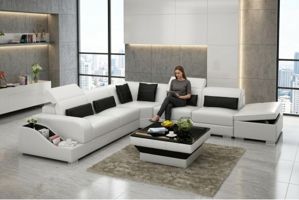 Ledersofa Couch Wohnlandschaft Ecksofa Eck Garnitur Design Modern Sofa mit USB