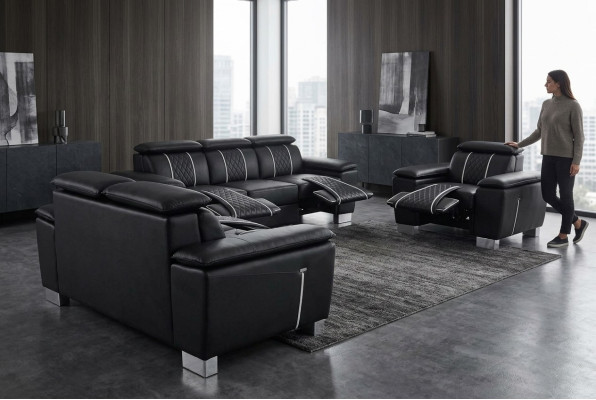 Sofagarnitur Ledergarnitur Couch Design Sofa Polster Komplett Set 3+2+1 mit USB
