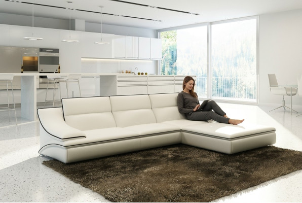 Ledersofa mit USB,Wohnlandschaft Ecksofa Eck Garnitur Design Modern Sofa A1160C