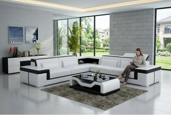 Kůže sofa s USB, rohová sedací souprava design moderní pohovka G8020B.