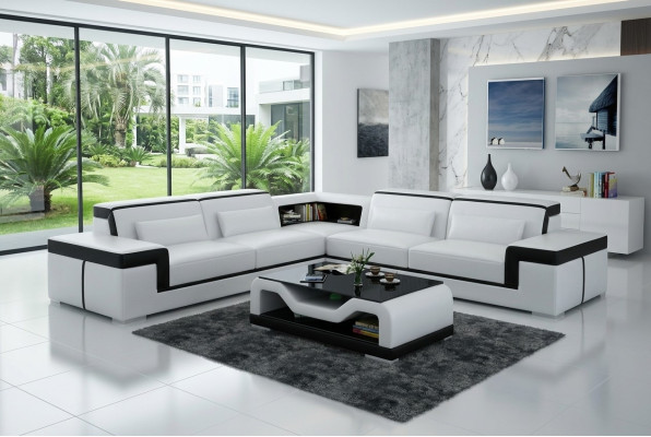 Kůže sofa s USB, rohová sedací souprava design moderní pohovka G8020B.