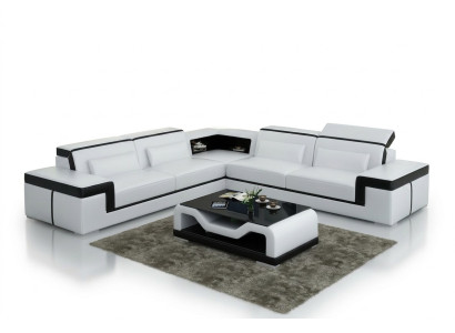 Kůže sofa s USB, rohová sedací souprava design moderní pohovka G8020B.
