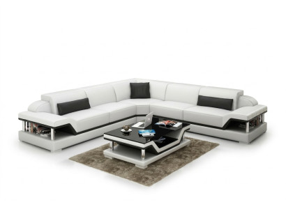 Ledersofa mit USB Wohnlandschaft Ecksofa Eck Garnitur Design Modern Sofa G8004B