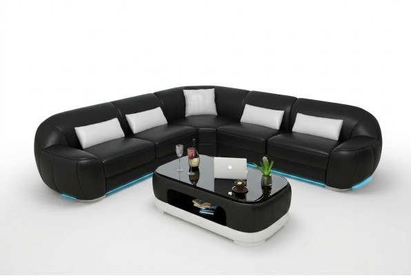 Ledersofa Couch Wohnlandschaft Ecksofa Eck Garnitur Modern Sofa USB Maßfertigung