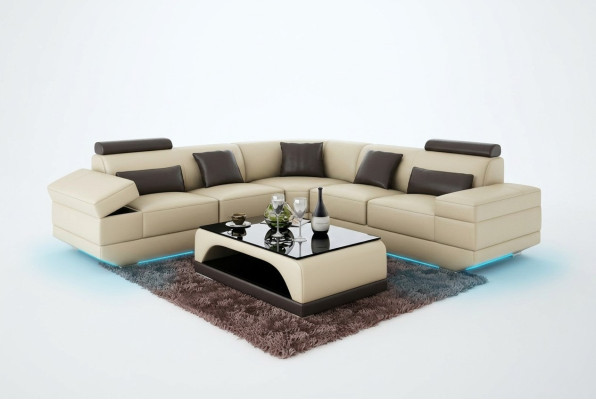 Ledersofa Couch Wohnlandschaft Ecksofa Eck Garnitur Maßfertigung Modern Sofa USB