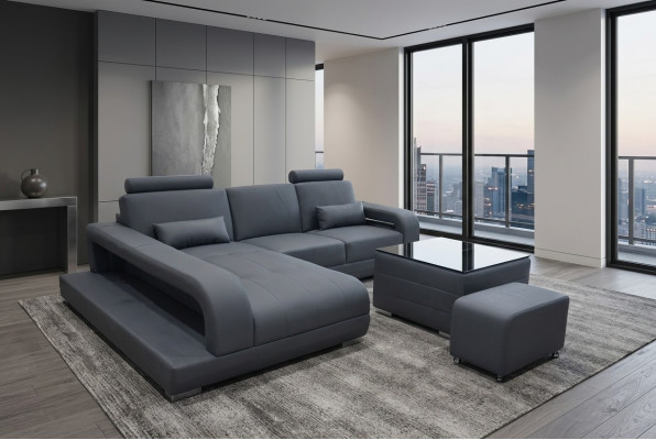 XXL Couch Ecksofa Leder Wohnlandschaft Garnitur Design Modern Sofa L-Form + USB