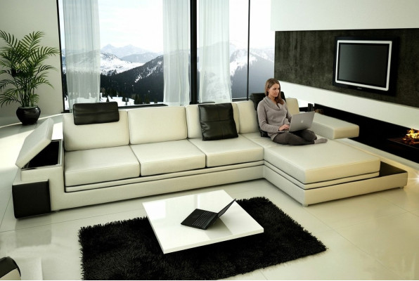 Ecksofa mit USB Couch Sofa Wohnlandschaft Sitz Eck Garnitur Leder Textil PHM88