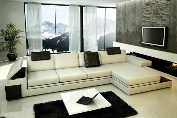 Ecksofa mit USB Couch Sofa Wohnlandschaft Sitz Eck Garnitur Leder Textil PHM88
