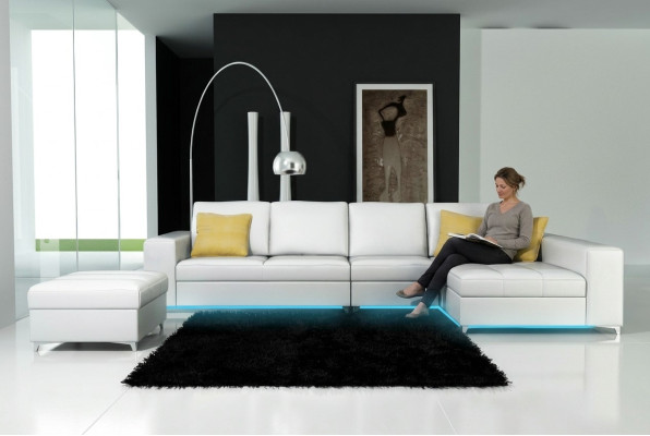 Ledersofa Sofa Couch USB Wohnlandschaft Ecksofa Garnitur Design Modern Neu K5005