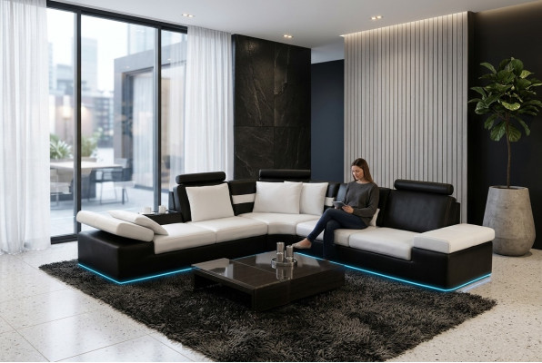 Wohnzimmer Sofa Ledersofa Sitzgarnitur Moderne Multifunktions Couch USB