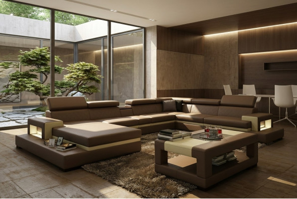 Ledersofa Sofa Ecksofa U Form Couch Wohnlandschaft Designer Sitz Ecke LEONARDO-B