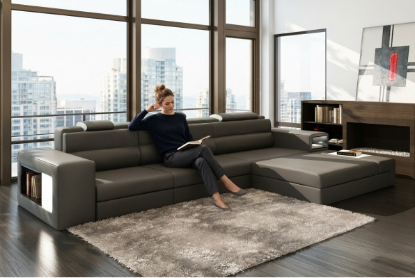 Designsofa Sofa Couch Polster Ecksofa Garnitur Wohnlandschaft Ledersofa Haid -G