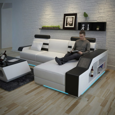 Kůžená pohovka Sofa obývací krajina Rozkládací pohovka Rohová garnitur Design Moderní pohovka L6016E
