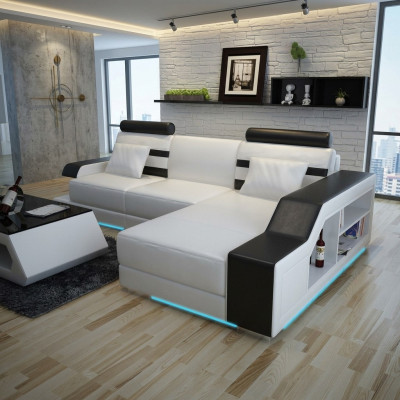 Kůžená pohovka Sofa obývací krajina Rozkládací pohovka Rohová garnitur Design Moderní pohovka L6016E