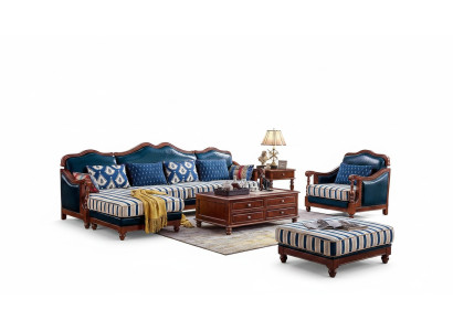 Blaue Ecksofa Couch mit Sessel Kolonial Sofa Möbel Antik Stil Sofas