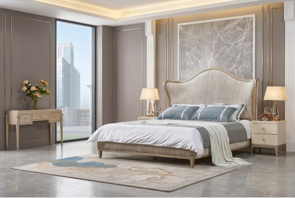 Luxus Modern Bett 2x Nachttische Betten Holz Bettgestell Schlafzimmer Silber Neu