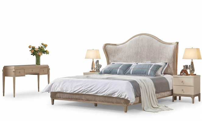 Luxus Modern Bett 2x Nachttische Betten Holz Bettgestell Schlafzimmer Silber Neu