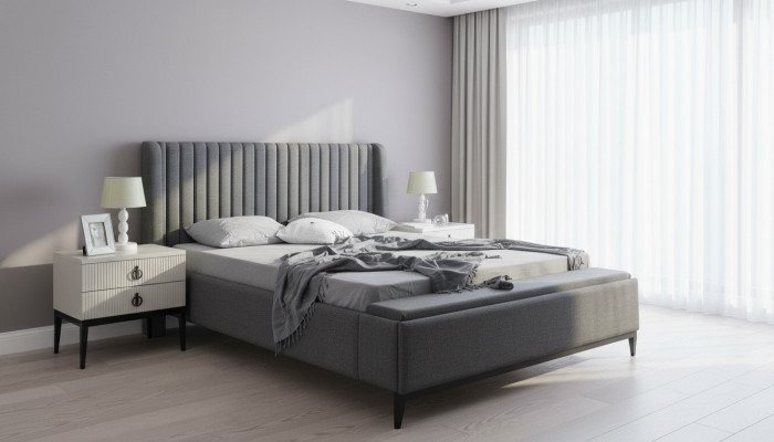 Bett Design Doppelbett Betten Polster Schlafzimmer Möbel Hotel Bettrahmen Grau