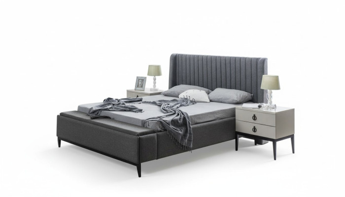 Bett Design Doppelbett Betten Polster Schlafzimmer Möbel Hotel Bettrahmen Grau