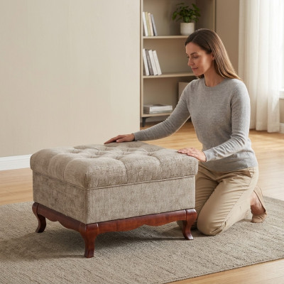 Rozkošník Designer Chesterfield Ottoman Textil Beige Polstern Bank Stoff