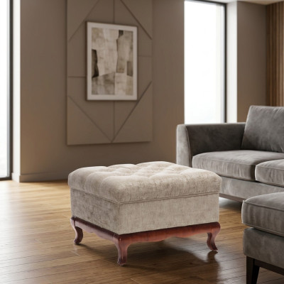 Rozkošník Designer Chesterfield Ottoman Textil Beige Polstern Bank Stoff