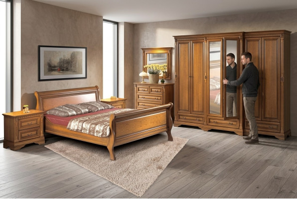 Schlafzimmer Postel Noční stolek Komoda Šatní skříň Luxusní sada 6 kusů.
