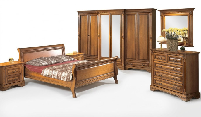 Schlafzimmer Postel Noční stolek Komoda Šatní skříň Luxusní sada 6 kusů.