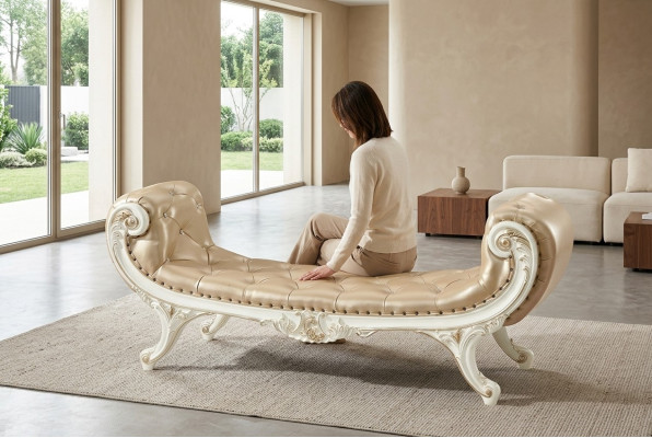 Bank Schlafzimmer Chaiselounge Hocker Ottomane Chesterfield Leder Neu