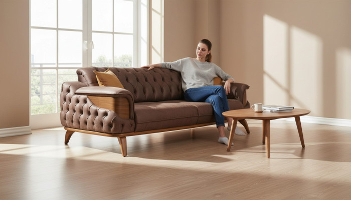 Luxus Dreisitzer Chesterfield Couch Möbel Couchen Braun Sofas Leder Polster Neu
