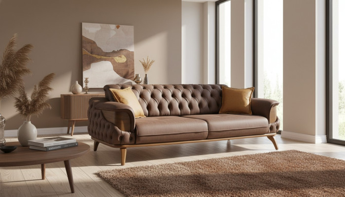 Luxus Dreisitzer Chesterfield Couch Möbel Couchen Braun Sofas Leder Polster Neu