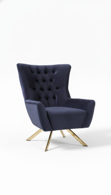 Luxuriöser blauer Chesterfield-Sessel mit Samtpolsterung für das Wohnzimmer