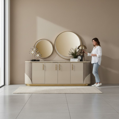Komoda 2x zrcadlo obývací pokoj Design Luxus Nábytek Konzole Lowboard Beige