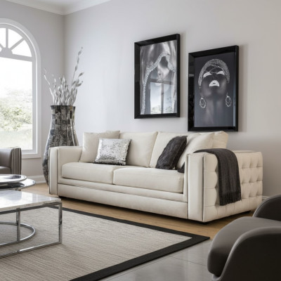 Klassische Chesterfield Dreisitzer Möbel Sofa Luxus Couchen beige 3 Sitz Sofas