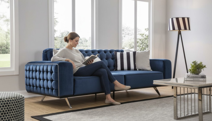 Klassische Chesterfield Dreisitzer Möbel Sofa Luxus Couchen Blau 3 Sitz Sofas