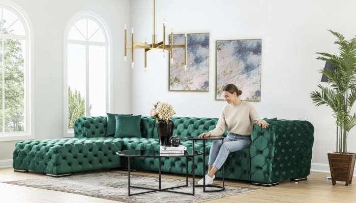 Rohová sedací souprava L tvaru Design pohovka Pohovky Polstrování Textilie Nová Rohová souprava Zelená