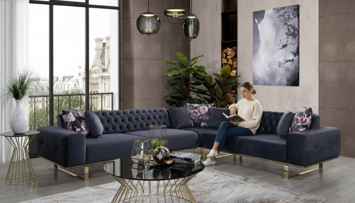 Ecksofa gauč Polster nábytek garsonka Chesterfield rohová sedací souprava Sofa látka