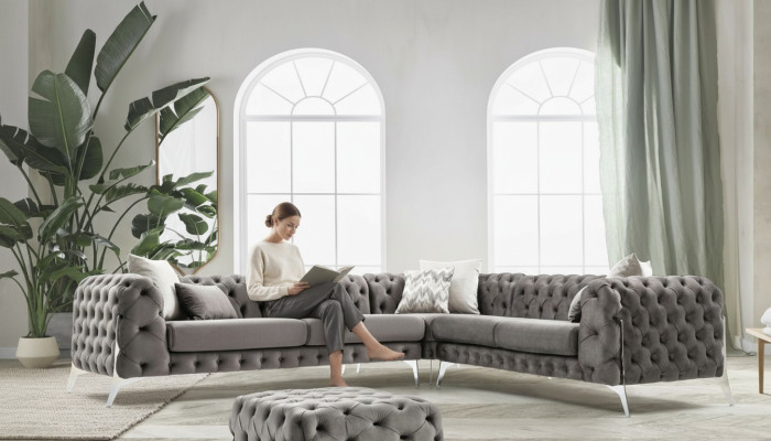 Grau Chesterfield Polstersofa Sofa Ecksofa Garnitur Polster Luxus Ecke Sofas Neu